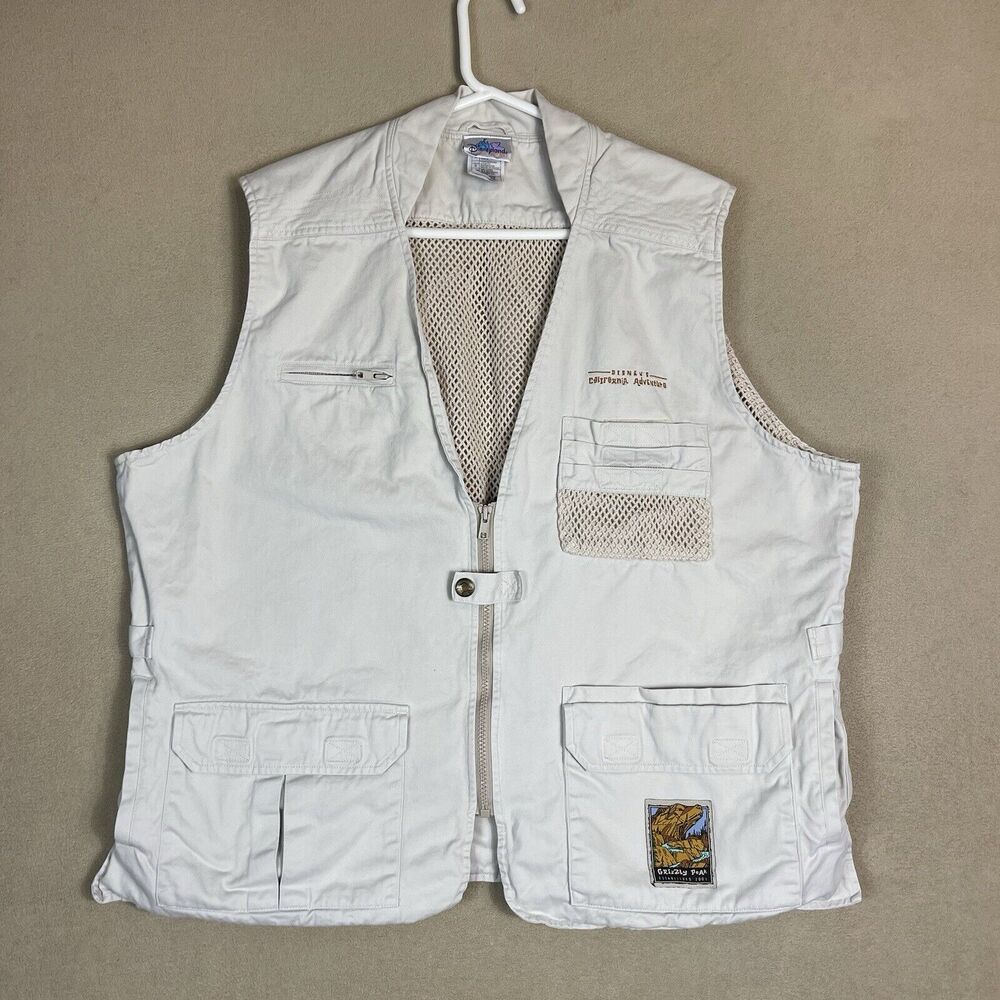 Disney Vest Mens Large Beige California Adventure Park Full Zip Vented Adult